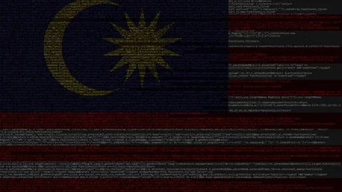Source code and flag of Malaysia. Malaysian digital technology or programming Stock Footage 91644413
