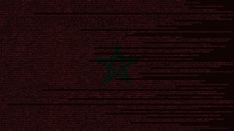 Source code and flag of Morocco. Moroccan digital technology or programming Stock Footage 91671402