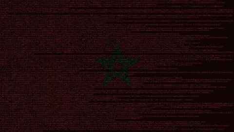 Source code and flag of Morocco. Moroccan digital technology or programming Illustration