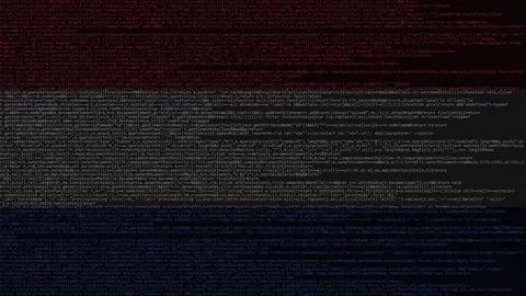 Source code and flag of Netherlands. Dutch digital technology or programming Stock Footage 91645736