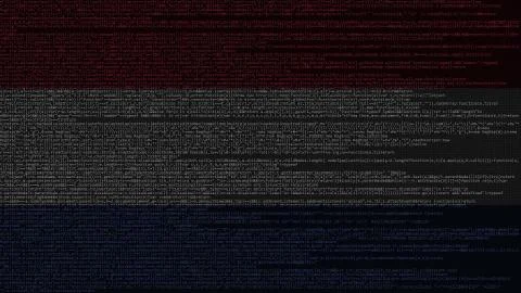 Source code and flag of Netherlands. Dutch digital technology or programming Illustrazione stock