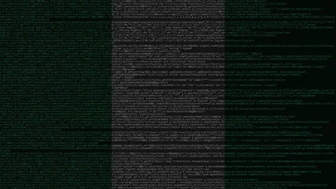 Source code and flag of Nigeria. Nigerian digital technology or programming Stock Footage 91671967