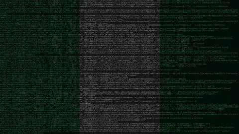 Source code and flag of Nigeria. Nigerian digital technology or programming 스톡 일러스트