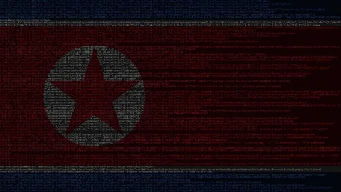 Source code and flag of North Korea. DPRK digital technology or programming Stock Footage 91670476