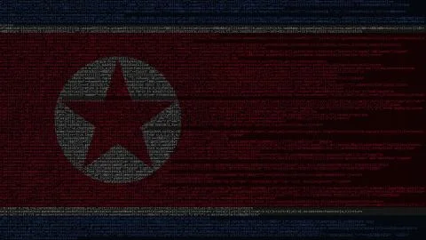 Source code and flag of North Korea. DPRK digital technology or programming Stock Illustration