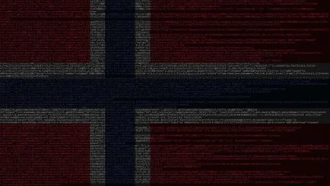 Source code and flag of Norway. Norwegian digital technology or programming Stock Illustration