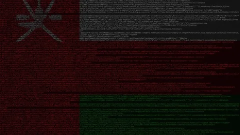 Source code and flag of Oman. Omani digital technology or programming related Stock Footage 91722127