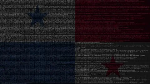 Source code and flag of Panama. Panamian digital technology or programming Stock Illustration