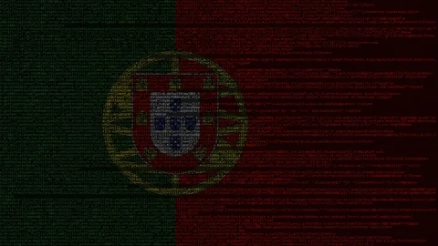 Source code and flag of Portugal. Portuguese digital technology or programming Stock Footage 91628631