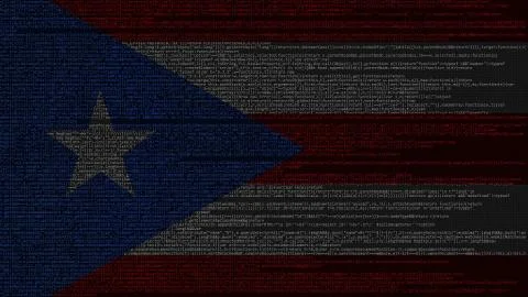 Source code and flag of Puerto Rico. Digital technology or programming related Stock Illustration