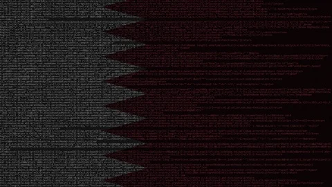 Source code and flag of Qatar. Qatari digital technology or programming related Stock Footage 91669592