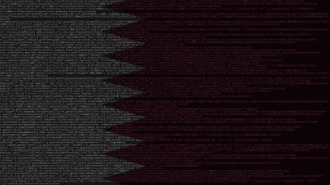 Source code and flag of Qatar. Qatari digital technology or programming related Illustrazione stock