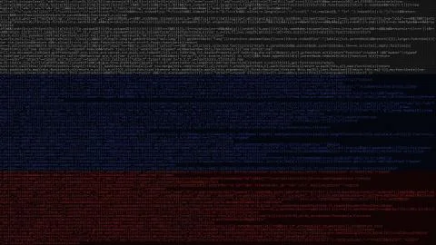 Source code and flag of Russia. Russian digital technology or programming Illustrazione stock