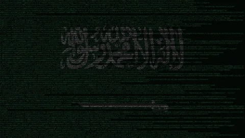 Source code and flag of Saudi Arabia. Digital technology or programming related Stock Footage 91721718