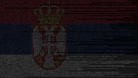 Source code and flag of Serbia. Serbian digital technology or programming Stock Illustration