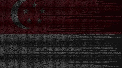 Source code and flag of Singapore. Singaporean digital technology or programming Stock Footage 91645517