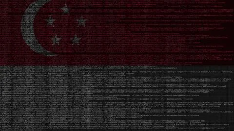 Source code and flag of Singapore. Singaporean digital technology or programming Stock Illustration