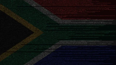 Source code and flag of South Africa. SAR digital technology or programming Stock Footage 91630804
