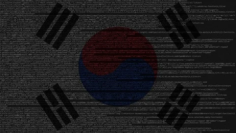 Source code and flag of South Korea. Korean digital technology or programming Stock Footage 91630998
