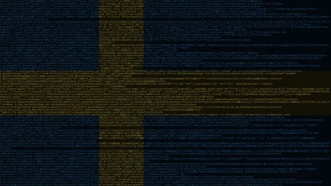 Source code and flag of Sweden. Swedish digital technology or programming Stock Footage 91630231