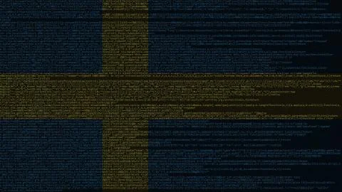 Source code and flag of Sweden. Swedish digital technology or programming Stock Illustration