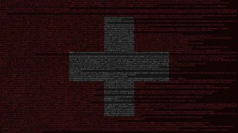 Source code and flag of Switzerland. Swiss digital technology or programming Stock Illustration