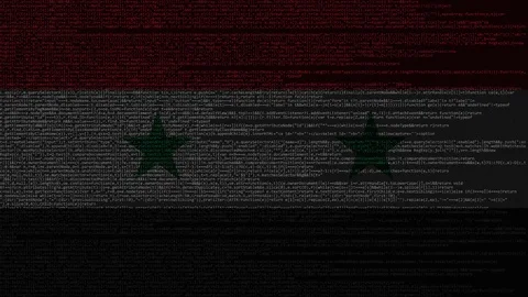 Source code and flag of Syria. Syrian digital technology or programming related Stock Footage 91670358