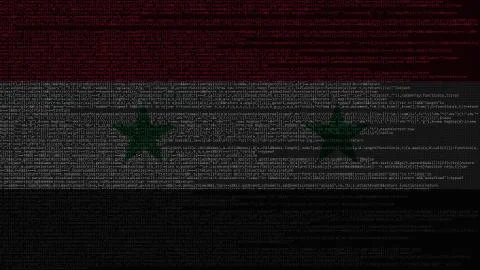 Source code and flag of Syria. Syrian digital technology or programming related Stock Illustration