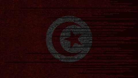 Source code and flag of Tunisia. Tunisian digital technology or programming Stock Footage 91671769