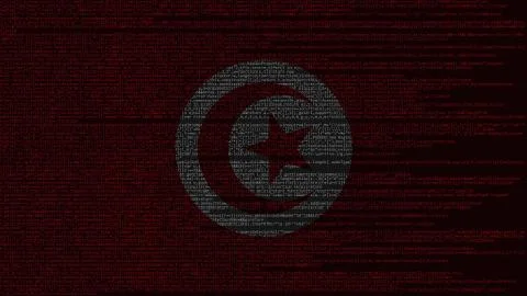 Source code and flag of Tunisia. Tunisian digital technology or programming Illustrazione stock