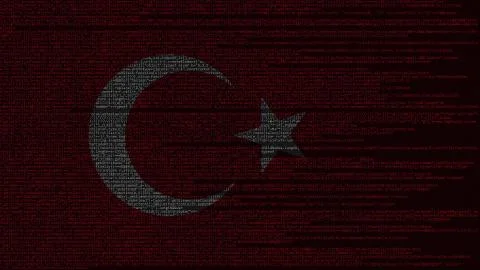 Source code and flag of Turkey. Turkish digital technology or programming Illustrazione stock