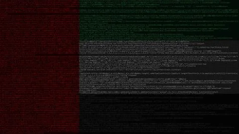 Source code and flag of the UAE. United Arab Emirates digital technology or 스톡 일러스트