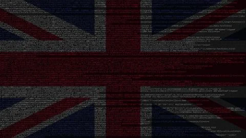 Source code and flag of the United Kingdom. British digital technology or Stock Illustration