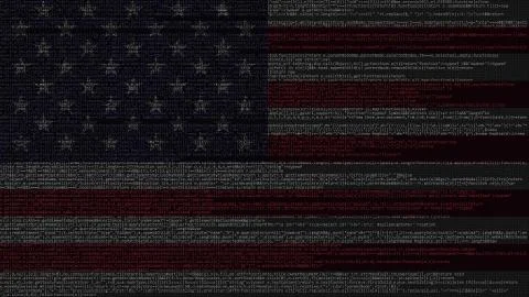 Source code and flag of the United States. American digital technology or Stock Illustration