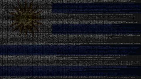Source code and flag of Uruguay. Uruguayan digital technology or programming Stock Illustration