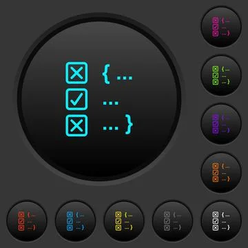Source code checking dark push buttons with color icons Stock Illustration