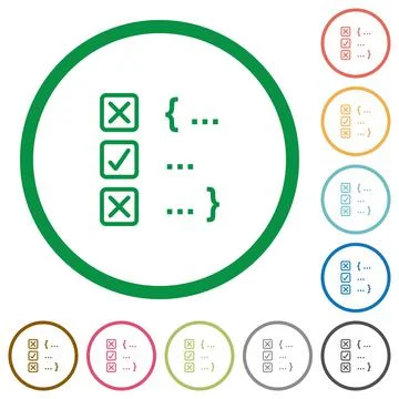 Source code checking flat icons with outlines Stock Illustration