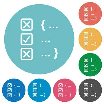 Source code checking flat round icons Stock Illustration