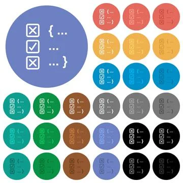 Source code checking round flat multi colored icons Stock Illustration