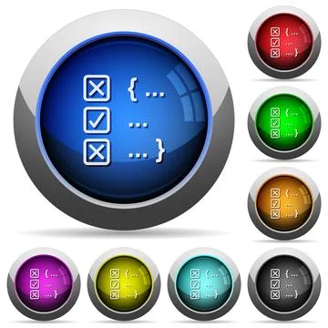 Source code checking round glossy buttons Stock Illustration