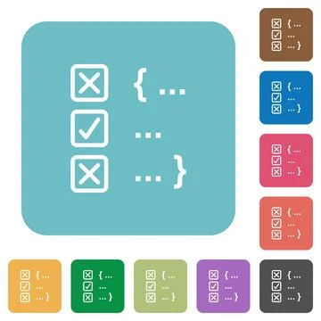 Source code checking rounded square flat icons Stock Illustration
