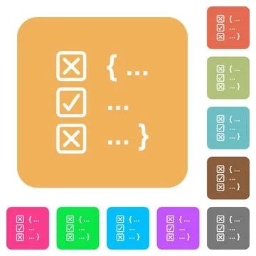Source code checking rounded square flat icons Stock Illustration