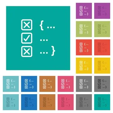 Source code checking square flat multi colored icons Stock Illustration