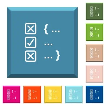 Source code checking white icons on edged square buttons Stock Illustration