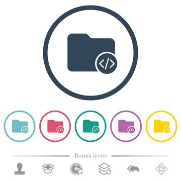 Source code directory flat color icons in round outlines Stock Illustration