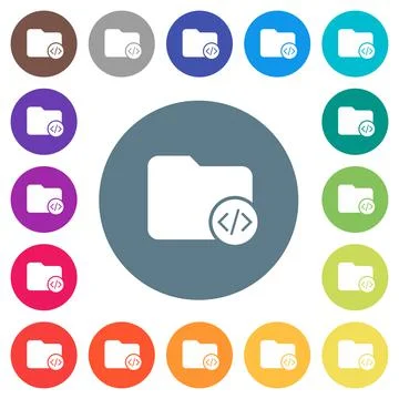 Source code directory flat white icons on round color backgrounds Illustrazione stock