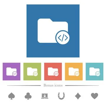 Source code directory flat white icons in square backgrounds Stock Illustration