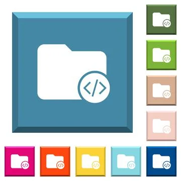 Source code directory white icons on edged square buttons Stock Illustration