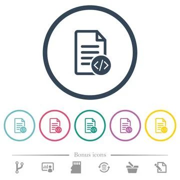 Source code document flat color icons in round outlines Stock Illustration