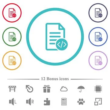 Source code document flat color icons in circle shape outlines Stock Illustration